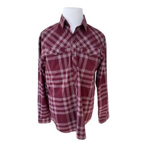 Express Shirt Men Button Front Western Cowboy Maroon Check Plaid Cotton Shirt XL